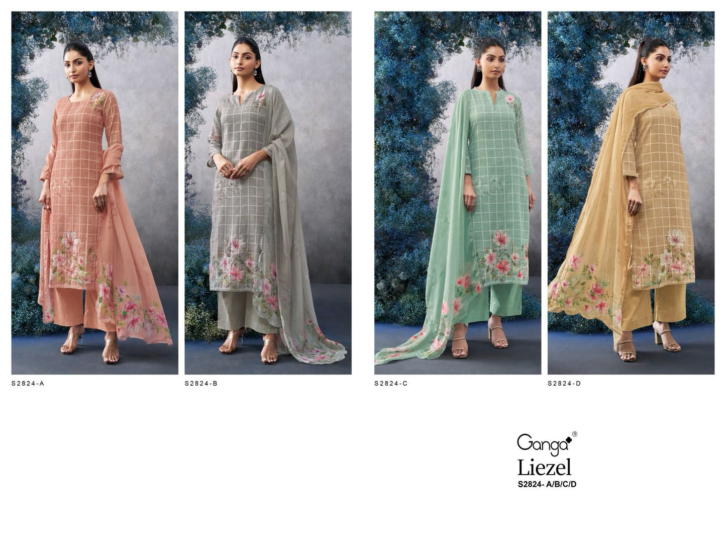 Liezel S2824-Abcd Ganga Woven Plazzo Style Suits Supplier Ahmedabad