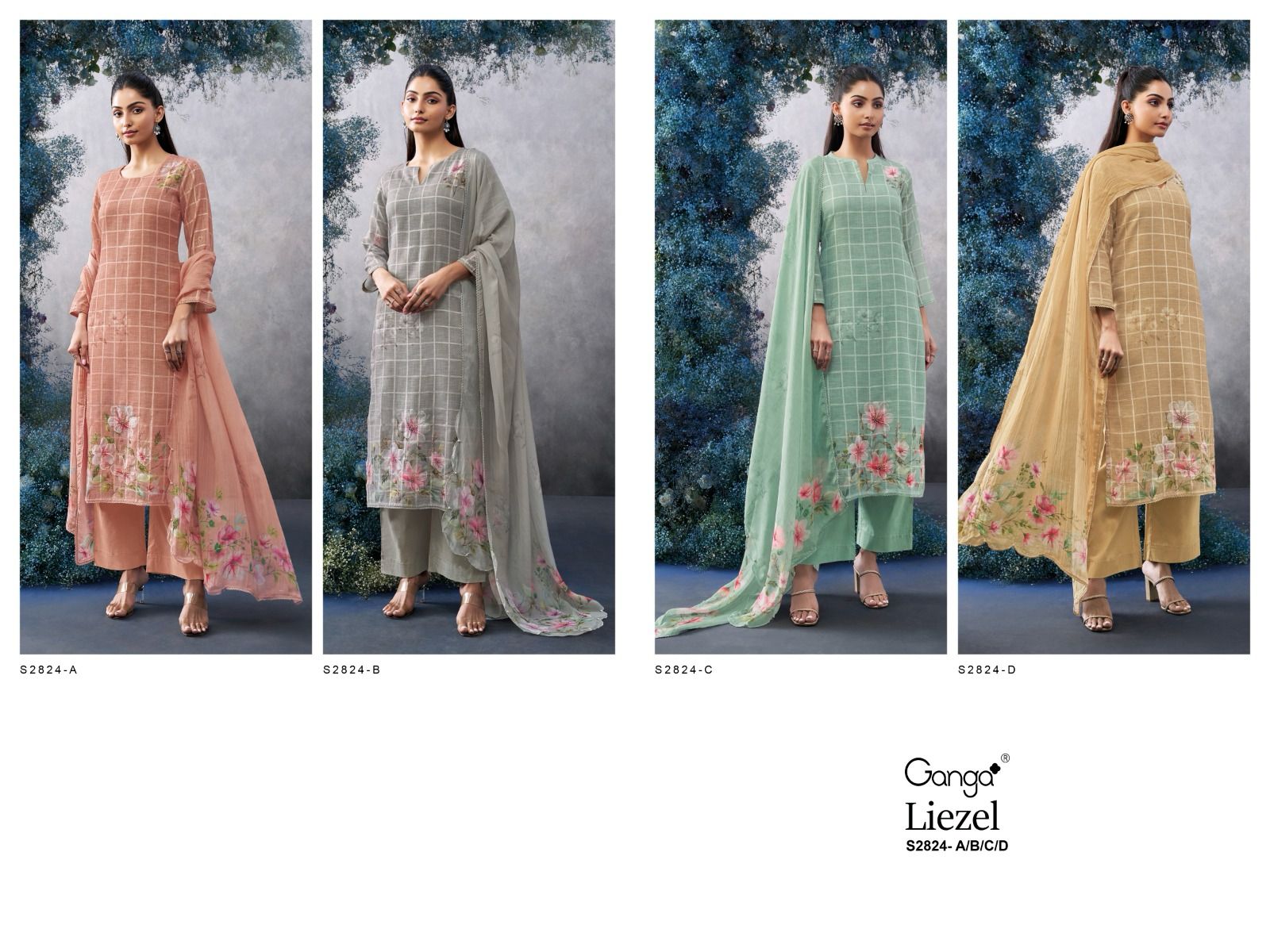 Liezel S2824-Abcd Ganga Woven Plazzo Style Suits Supplier Ahmedabad