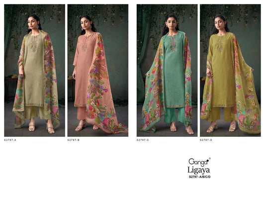 Ligaya 2797 Ganga Pure Khadi Plazzo Style Suits Manufacturer Ahmedabad