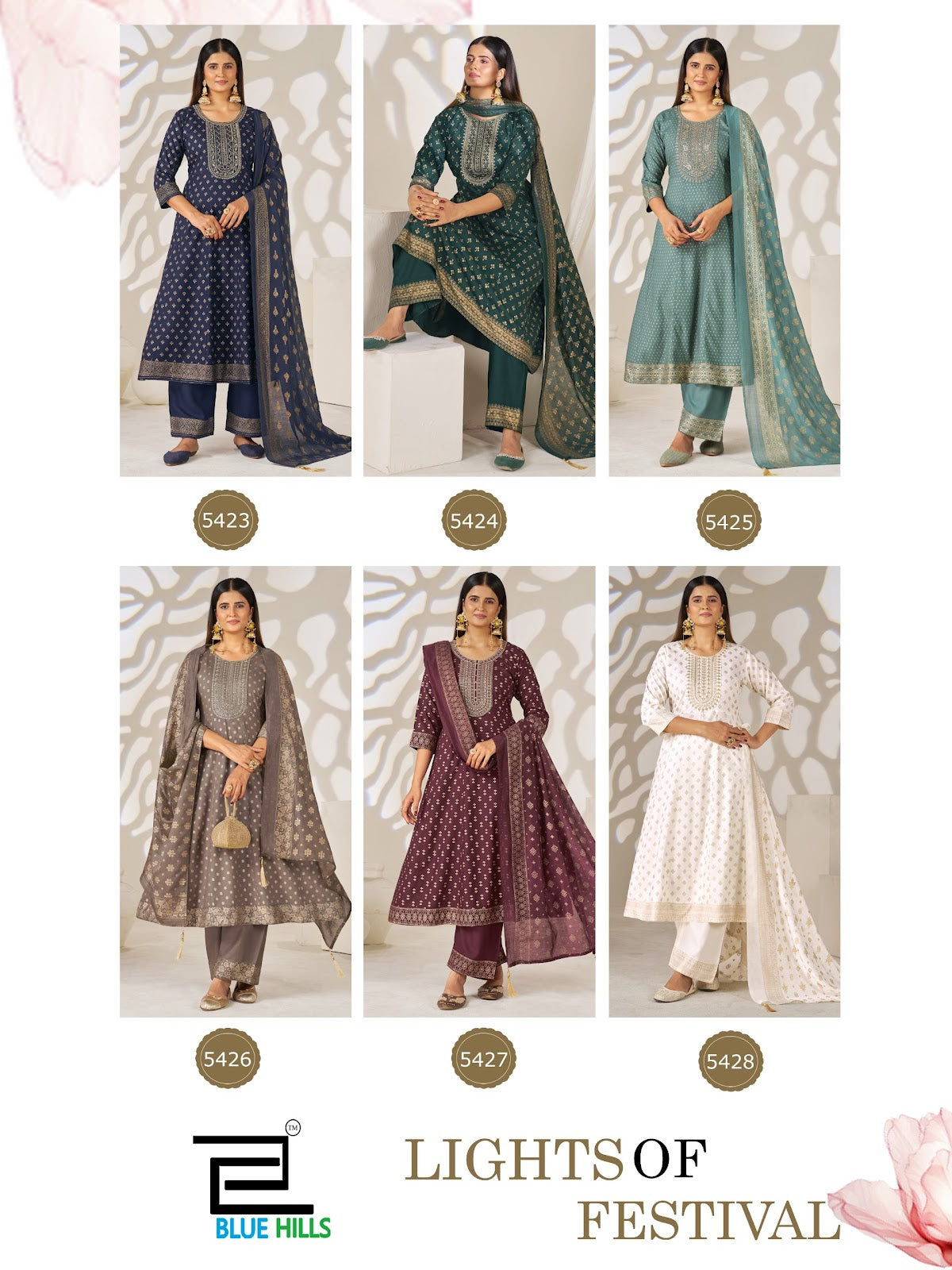 Lights Of Festival Blue Hills Rayon 14Kg Readymade Anarkali Suits Manufacturer India