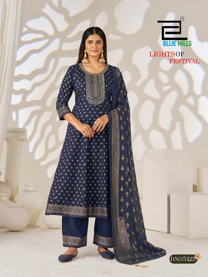 Lights Of Festival Blue Hills Rayon 14Kg Readymade Anarkali Suits Manufacturer India