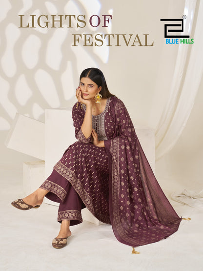 Lights Of Festival Blue Hills Rayon 14Kg Readymade Anarkali Suits Manufacturer India