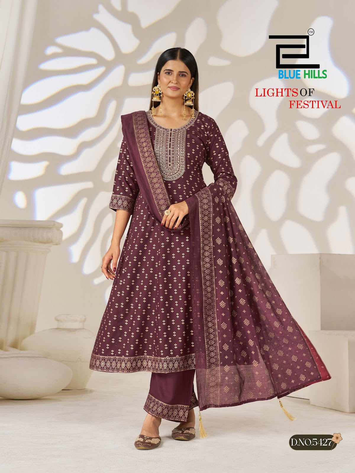 Lights Of Festival Blue Hills Rayon 14Kg Readymade Anarkali Suits Manufacturer India