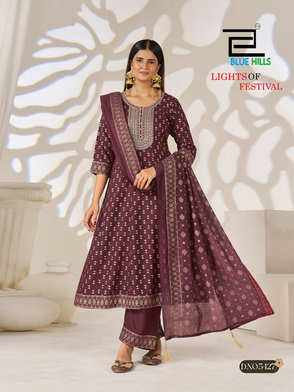Lights Of Festival Blue Hills Rayon 14Kg Readymade Anarkali Suits Manufacturer India