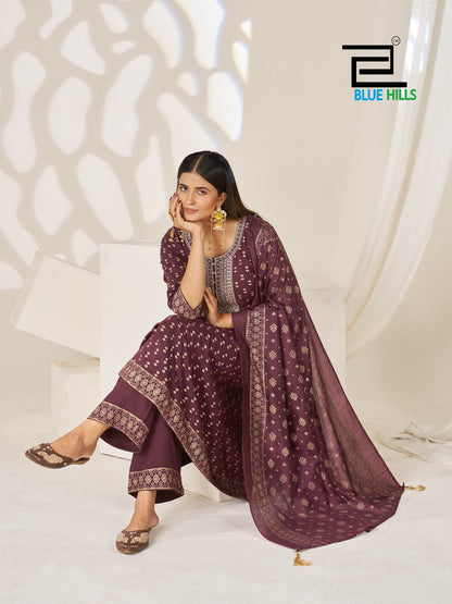 Lights Of Festival Blue Hills Rayon 14Kg Readymade Anarkali Suits Manufacturer India