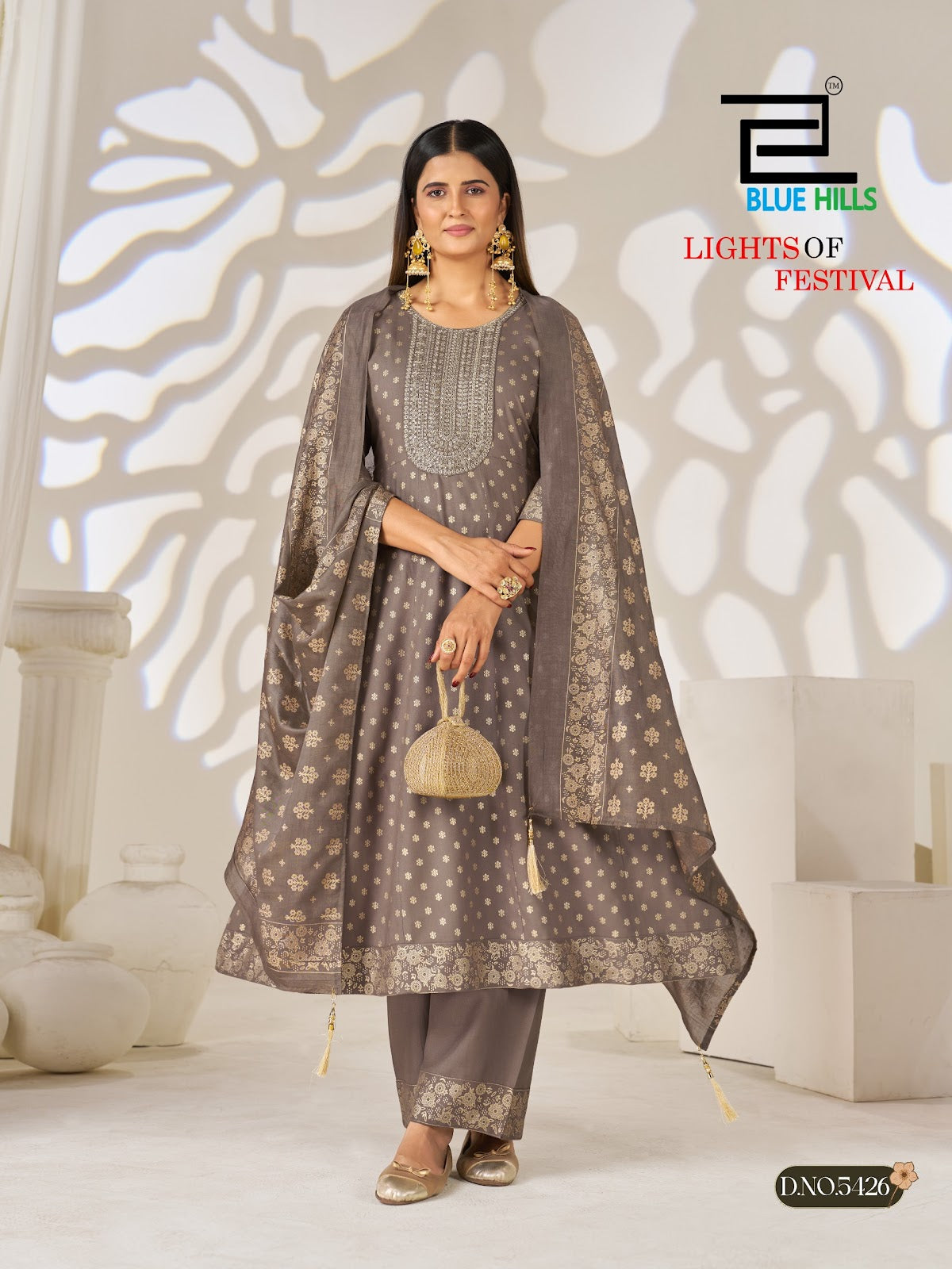 Lights Of Festival Blue Hills Rayon 14Kg Readymade Anarkali Suits Manufacturer India