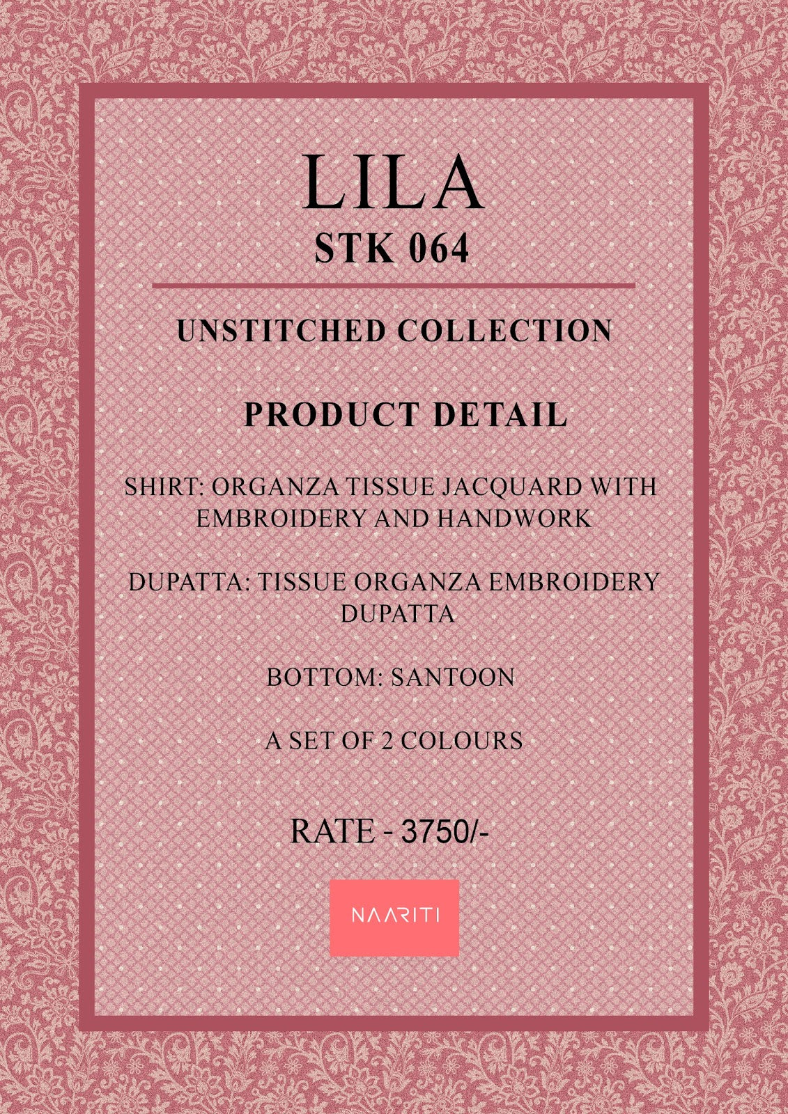 Lila Naariti Organza Tissue Pant Style Suits Wholesaler India