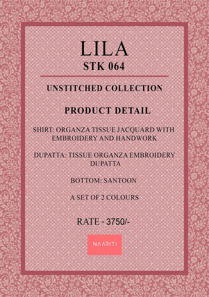 Lila Naariti Organza Tissue Pant Style Suits Wholesaler India