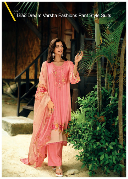 Lilac Dream Varsha Fashions Viscose Muslin Pant Style Suits Wholesale Price