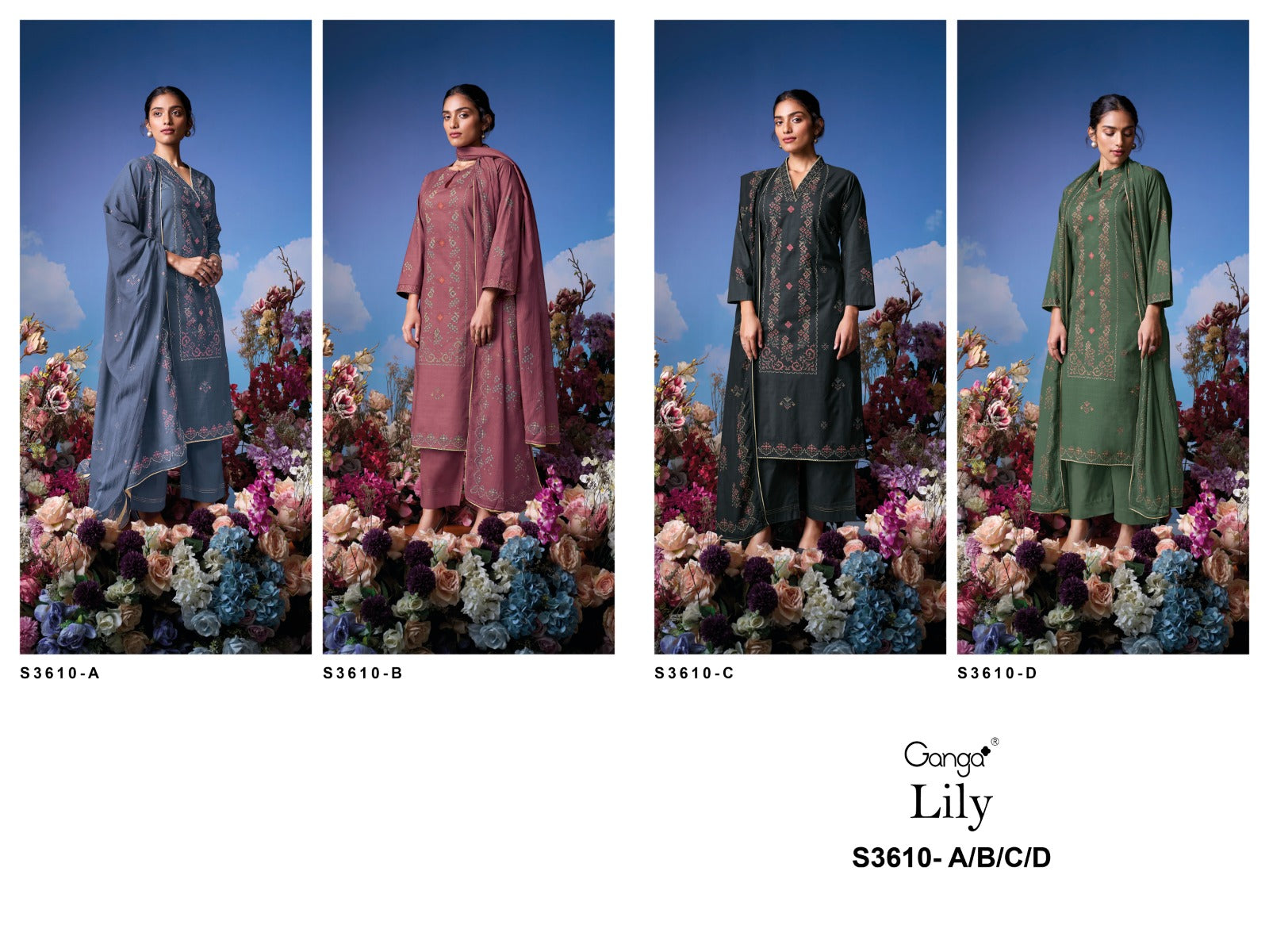 Lily 3610 Ganga Cotton Plazzo Style Suits Manufacturer Gujarat
