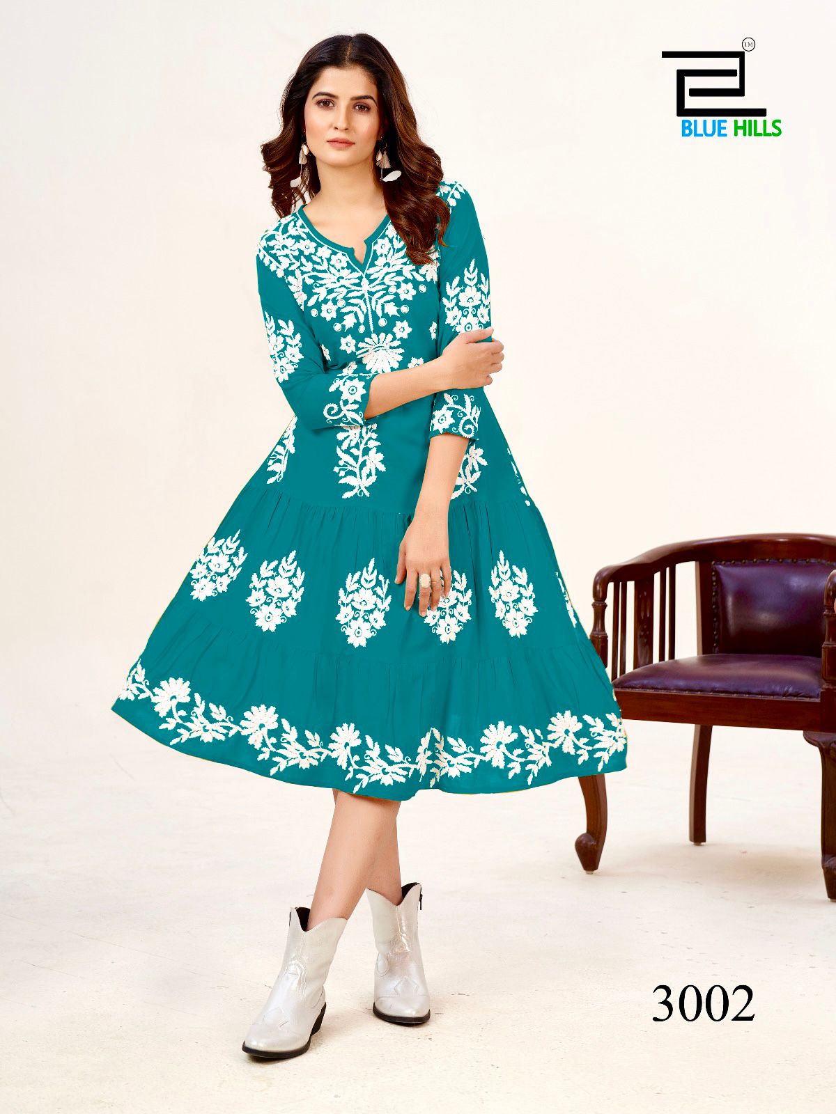 Lily Bluehills Rayon Midi Dress Manufacturer