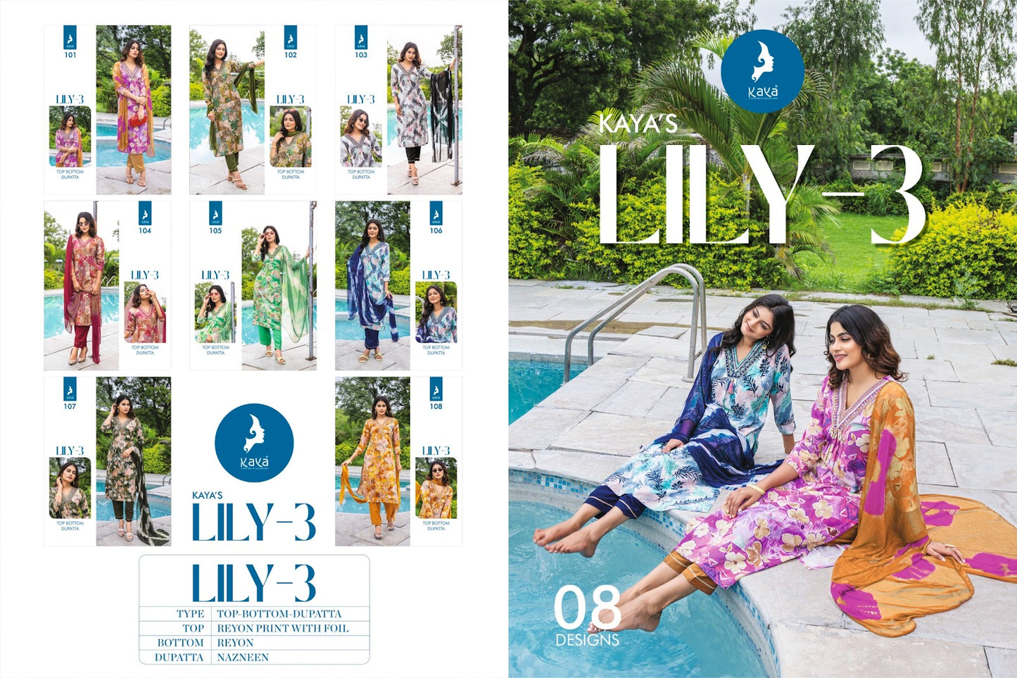 Lily Vol 3 Kaya Rayon Foil Readymade Pant Style Suits Wholesale