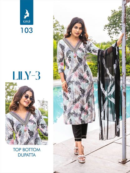 Lily Vol 3 Kaya Rayon Foil Readymade Pant Style Suits Wholesale