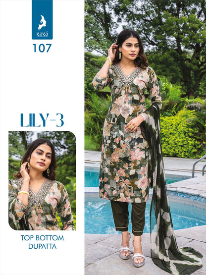 Lily Vol 3 Kaya Rayon Foil Readymade Pant Style Suits Wholesale