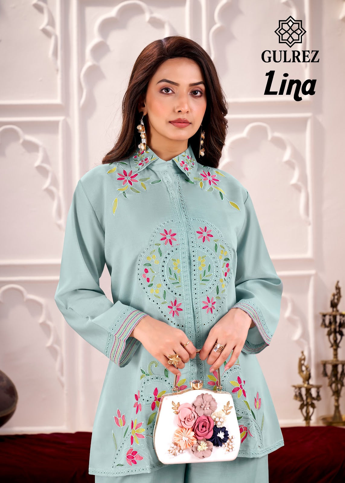 Lina Karachi Gulrez Roman Silk Co Ord Set Supplier Gujarat