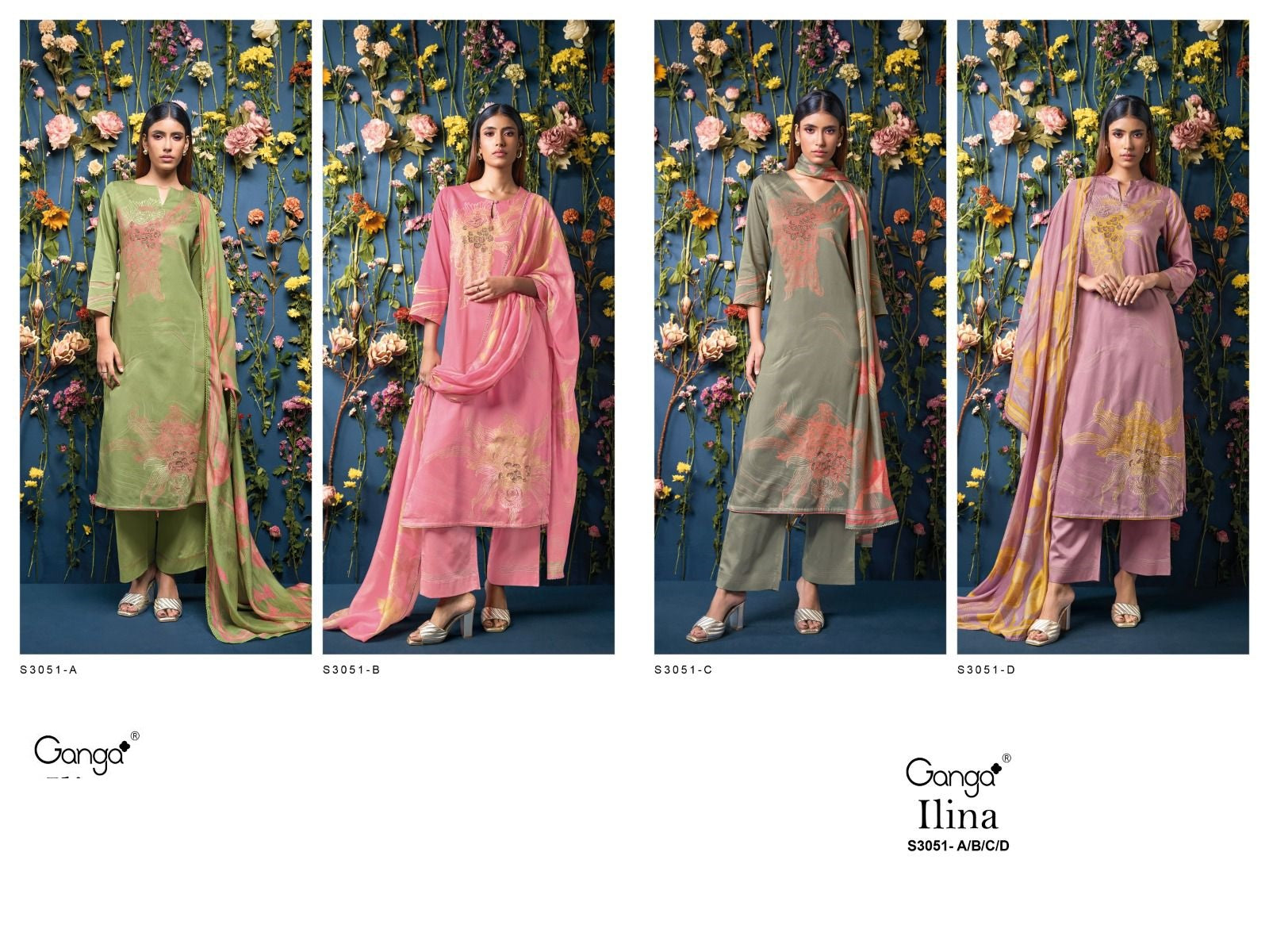 Lina S3051 Ganga Cotton Satin Plazzo Style Suits Wholesaler India
