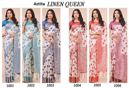 Linen Queen 1001-1006 Astita Linen Cotton Sarees Wholesaler Ahmedabad