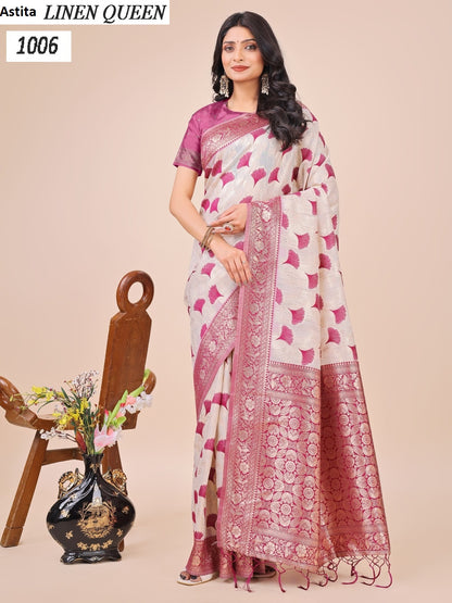Linen Queen 1001-1006 Astita Linen Cotton Sarees Wholesaler Ahmedabad