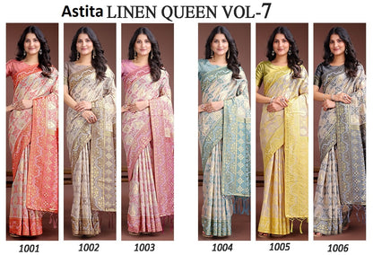 Linen Queen Vol 7 1001-1006 Astita Cotton Sarees Manufacturer Ahmedabad