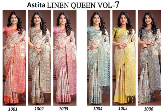 Linen Queen Vol 7 1001-1006 Astita Cotton Sarees Manufacturer Ahmedabad