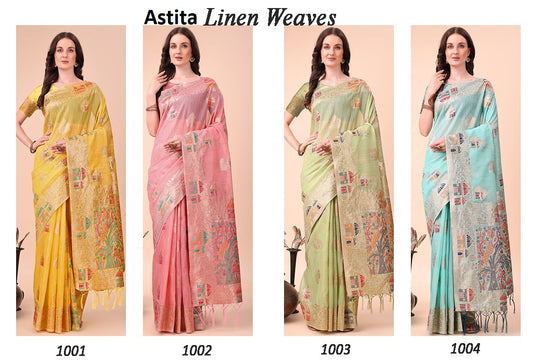 Linen Weaves 1001-1004 Astita Linen Cotton Sarees Manufacturer Ahmedabad