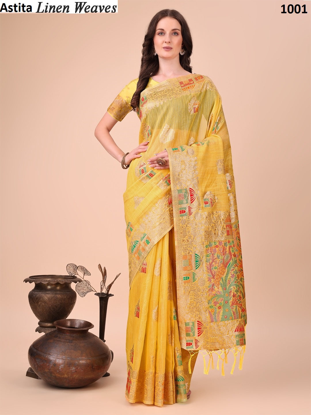 Linen Weaves 1001-1004 Astita Linen Cotton Sarees Manufacturer Ahmedabad
