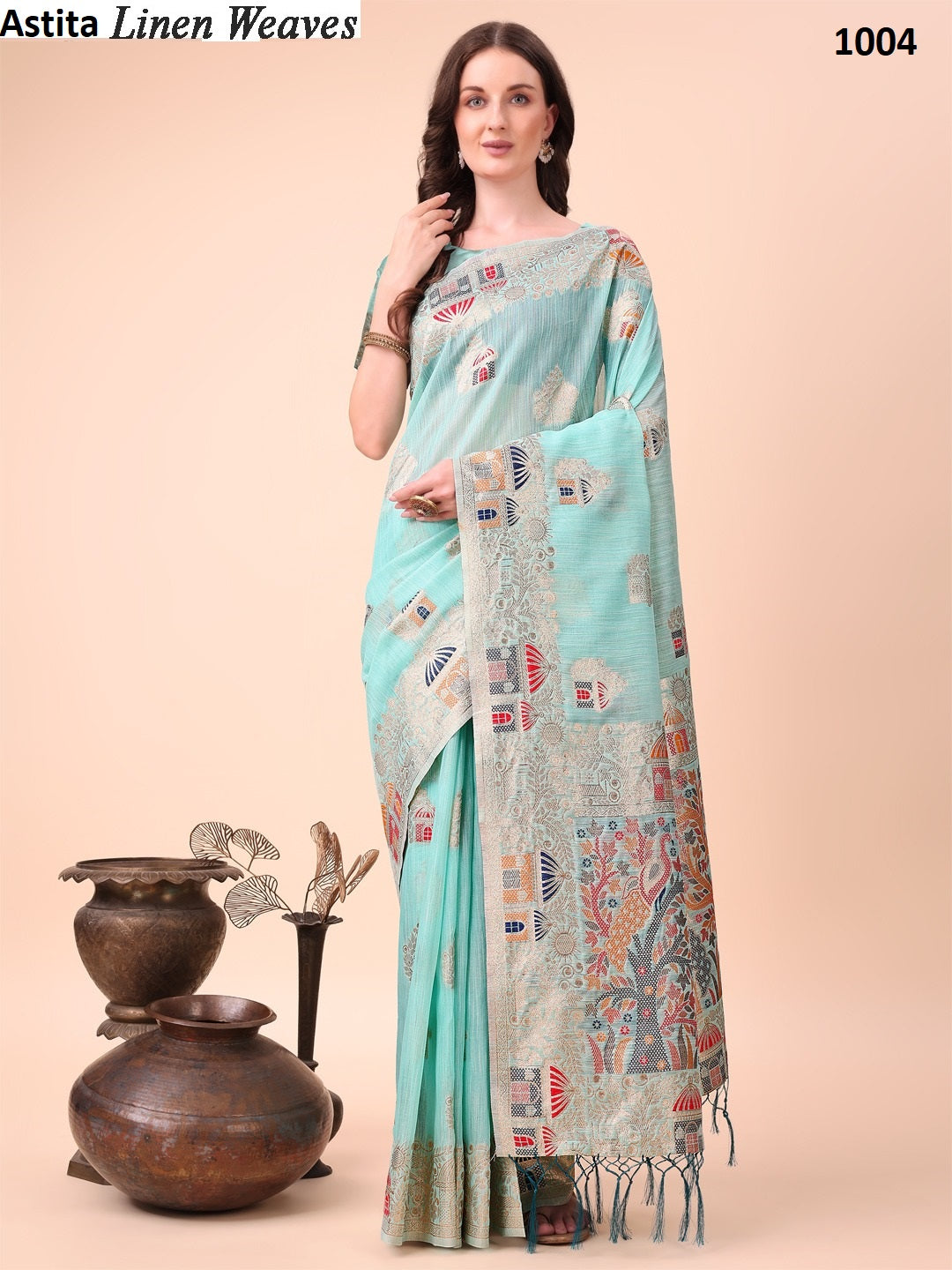 Linen Weaves 1001-1004 Astita Linen Cotton Sarees Manufacturer Ahmedabad