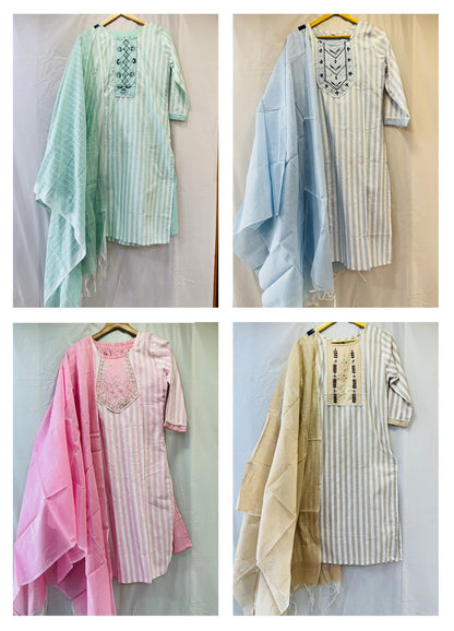 Lining Pattern Riya Designer Cotton Readymade Pant Style Suits Exporter Gujarat