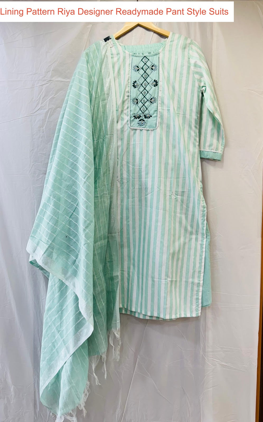 Lining Pattern Riya Designer Cotton Readymade Pant Style Suits Exporter Gujarat