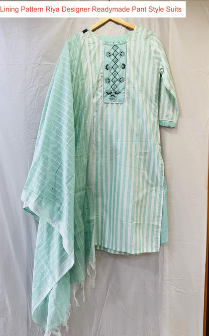 Lining Pattern Riya Designer Cotton Readymade Pant Style Suits Exporter Gujarat