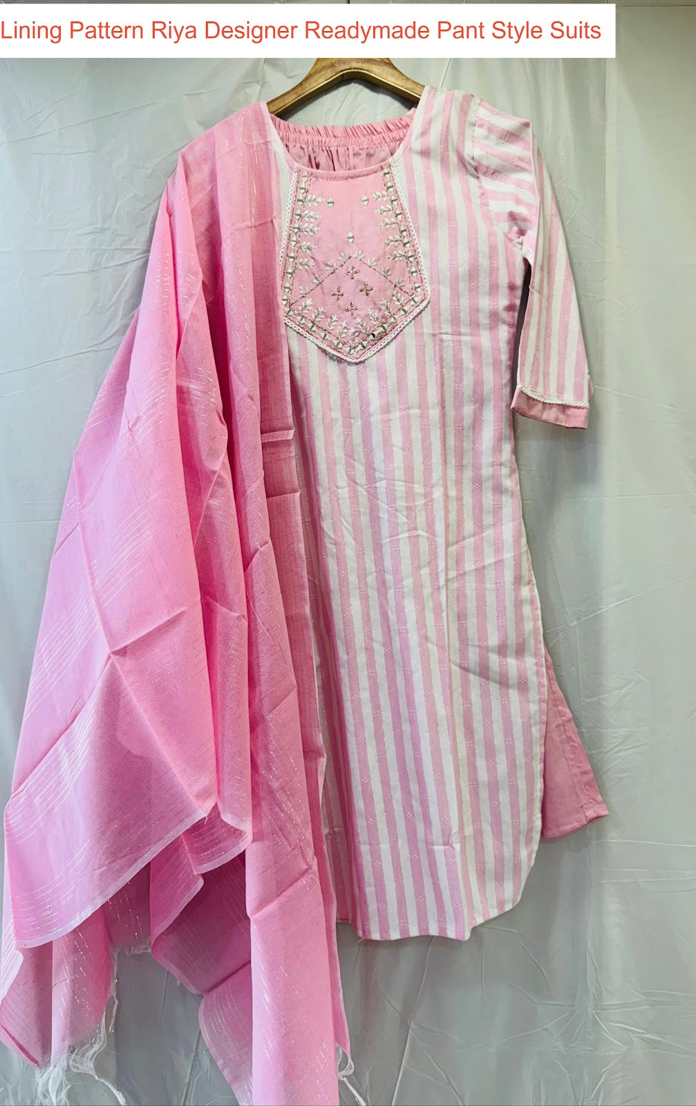 Lining Pattern Riya Designer Cotton Readymade Pant Style Suits Exporter Gujarat