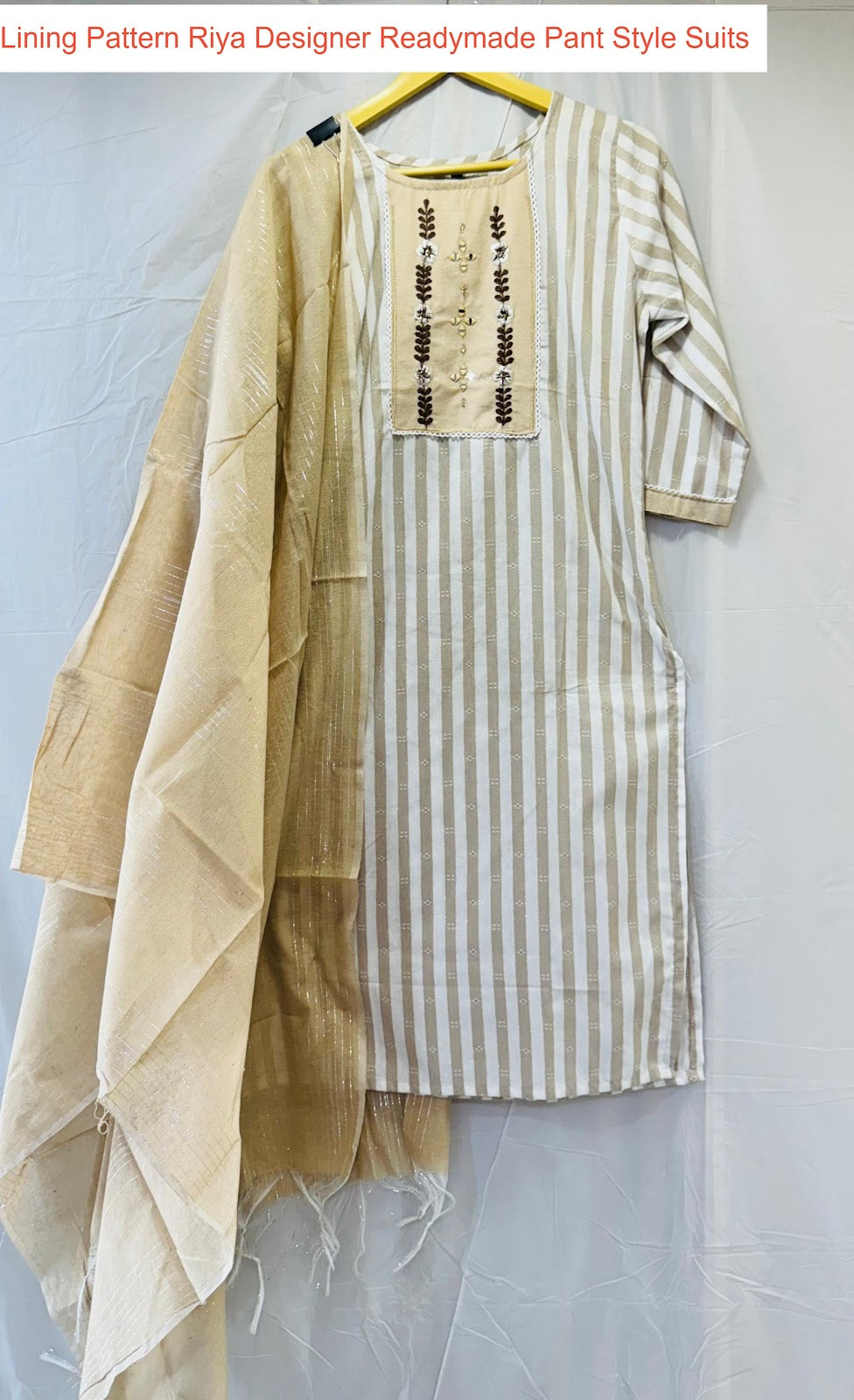 Lining Pattern Riya Designer Cotton Readymade Pant Style Suits Exporter Gujarat