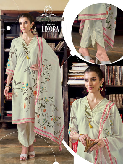 Linora Bl Linen Readymade Pant Style Suits Wholesale