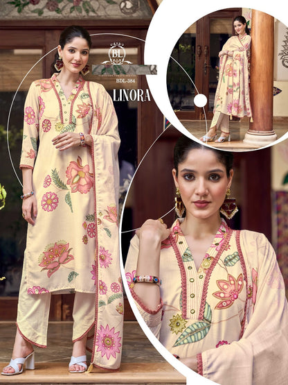 Linora Bl Linen Readymade Pant Style Suits Wholesale