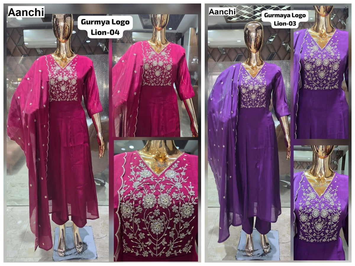 Lion Gurmaya Aanchi Mul Chanderi Readymade Suits Supplier