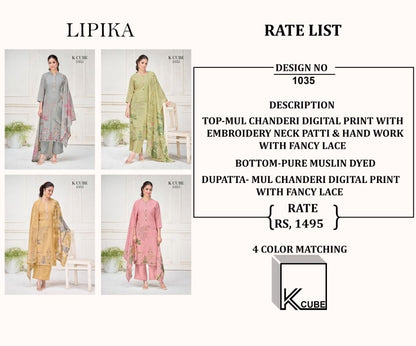 Lipika 1035 K Cube Mul Chanderi Pant Style Suits Wholesale