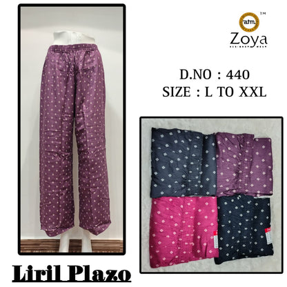Liril 231225 Zoya Rayon Branded Palazzo Exporter India