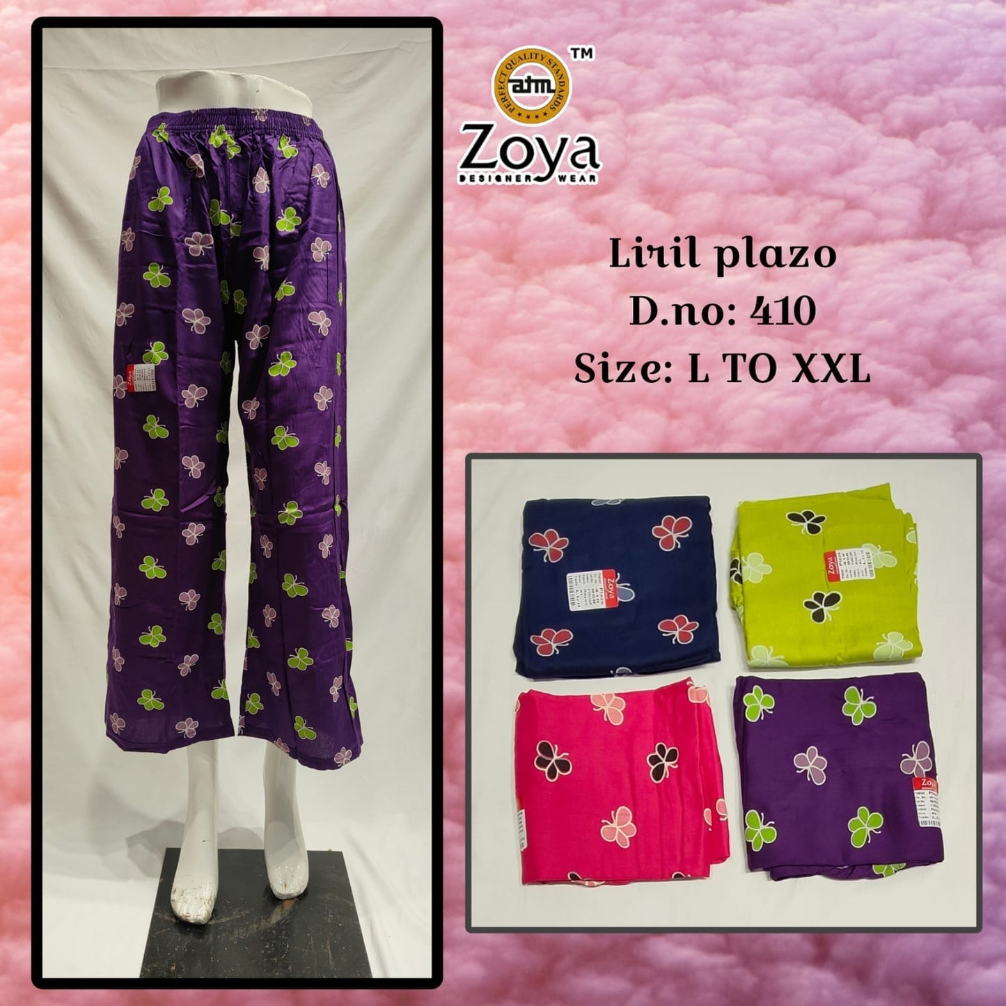 Liril 231225 Zoya Rayon Branded Palazzo Exporter India