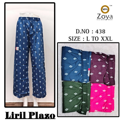 Liril 231225 Zoya Rayon Branded Palazzo Exporter India
