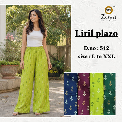 Liril Print 0308 Zoya Rayon Branded Palazzo Manufacturer Gujarat