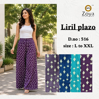 Liril Print 0308 Zoya Rayon Branded Palazzo Manufacturer Gujarat