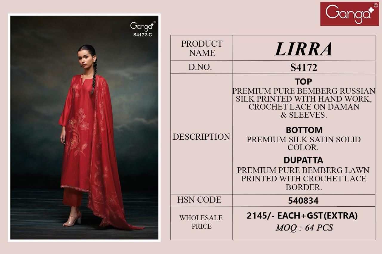 Lirra 4172 Ganga Premium Bemberg Plazzo Style Suits Supplier Ahmedabad