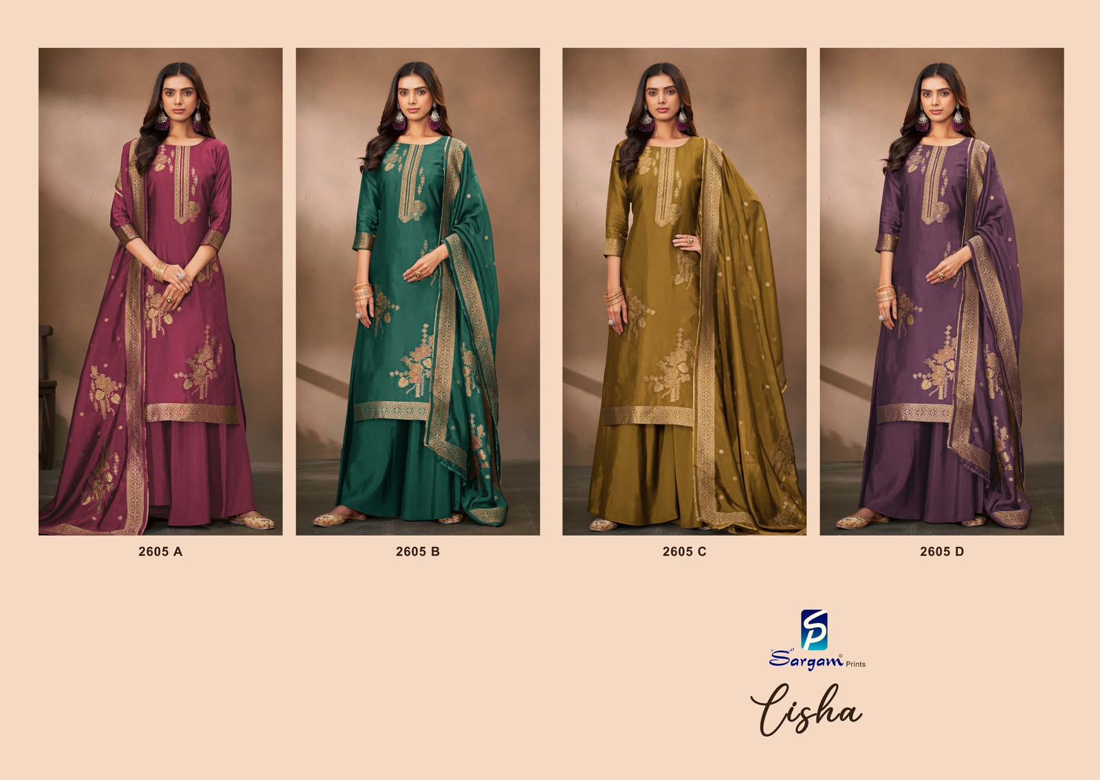 Lisha Sargam Prints Silk Jacquard Plazzo Style Suits Manufacturer India