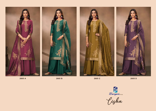 Lisha Sargam Prints Silk Jacquard Plazzo Style Suits Manufacturer India