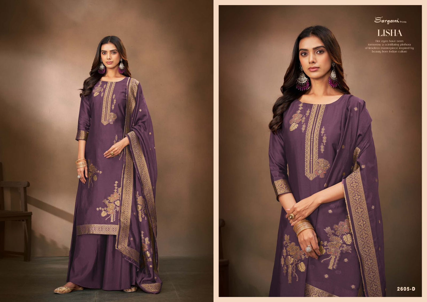 Lisha Sargam Prints Silk Jacquard Plazzo Style Suits Manufacturer India