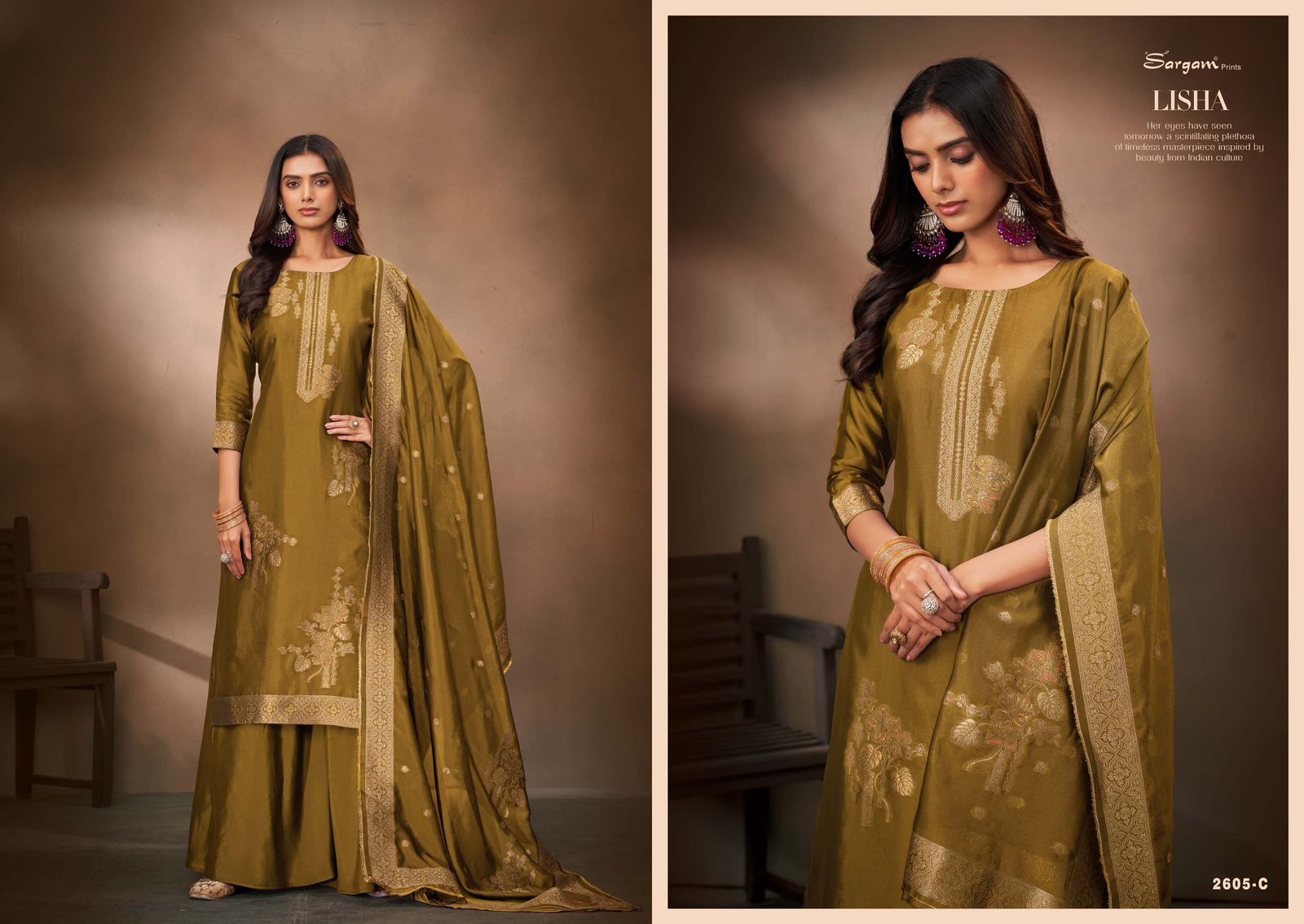 Lisha Sargam Prints Silk Jacquard Plazzo Style Suits Manufacturer India