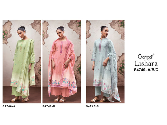 Lishara 4740 Ganga Cotton Jacquard Plazzo Style Suits Wholesale Rate