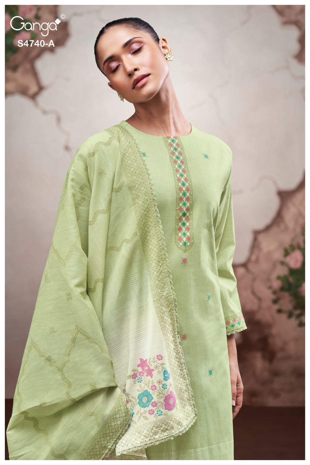 Lishara 4740 Ganga Cotton Jacquard Plazzo Style Suits Wholesale Rate