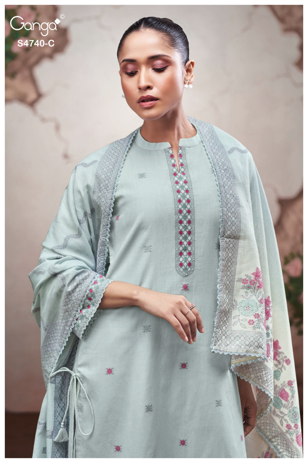 Lishara 4740 Ganga Cotton Jacquard Plazzo Style Suits Wholesale Rate