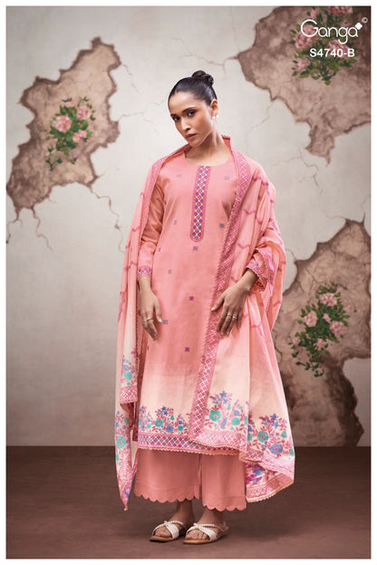 Lishara 4740 Ganga Cotton Jacquard Plazzo Style Suits Wholesale Rate